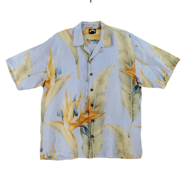 Tommy Bahama Other - Tommy Bahama Linen Shirt Mens L Floral White Yellow Hawaiian Button Up Relaxed